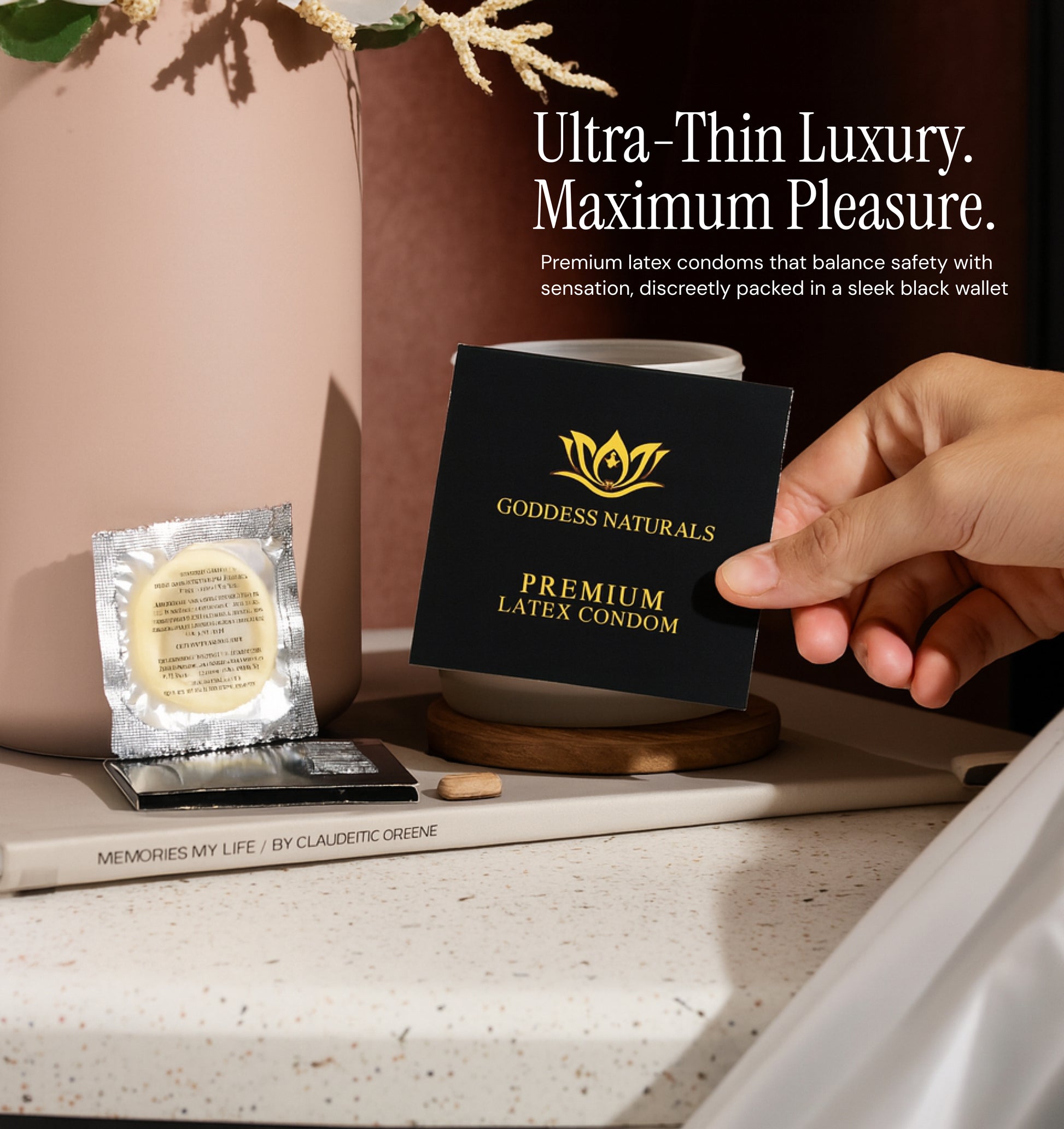 Premium Latex Condom inside a Black Condom Wallet
